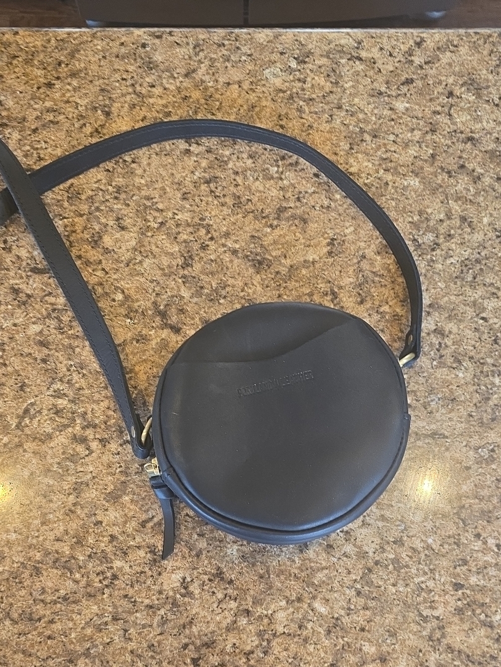 Portland Leather Black Round Crossbody with Gold Hardware